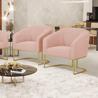 Poltrona Decorativa Industrial Dourado Kit 2 Stella Veludo Rosê D03 - D'rossi