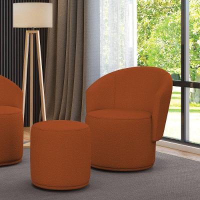 Poltrona E Puff Redondo Orgânico Para Sala Malu Bouclê Terra M11 - D'rossi