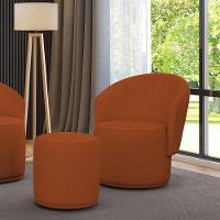 Poltrona E Puff Redondo Orgânico Para Sala Malu Bouclê Terra M11 - D'rossi - 1