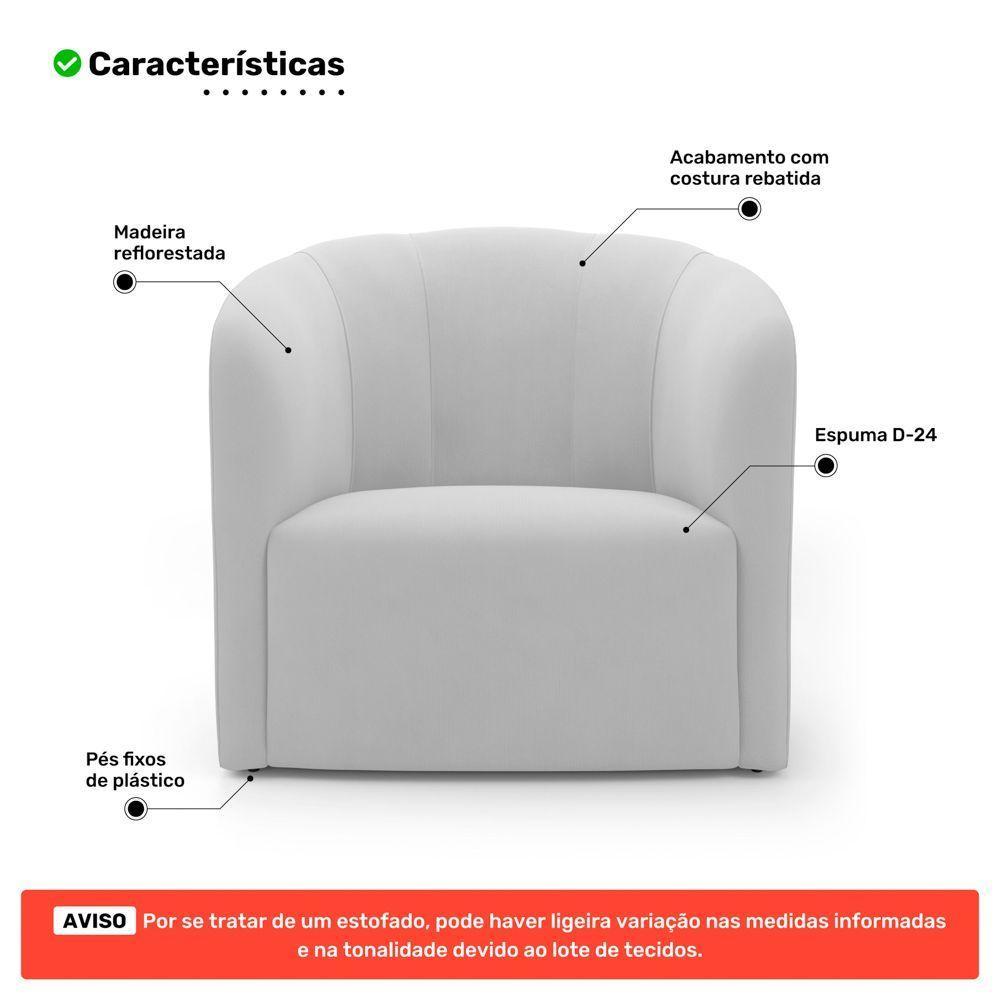 Kit 02 Poltronas Decorativas Abby Veludo Cinza Claro - Abmaza - 3