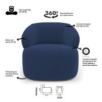 Kit 02 Poltronas Giratória E 01 Sofá Orgânico Glee 03 Lugares 170cm Veludo Azul Marinho - Abmaza - 3