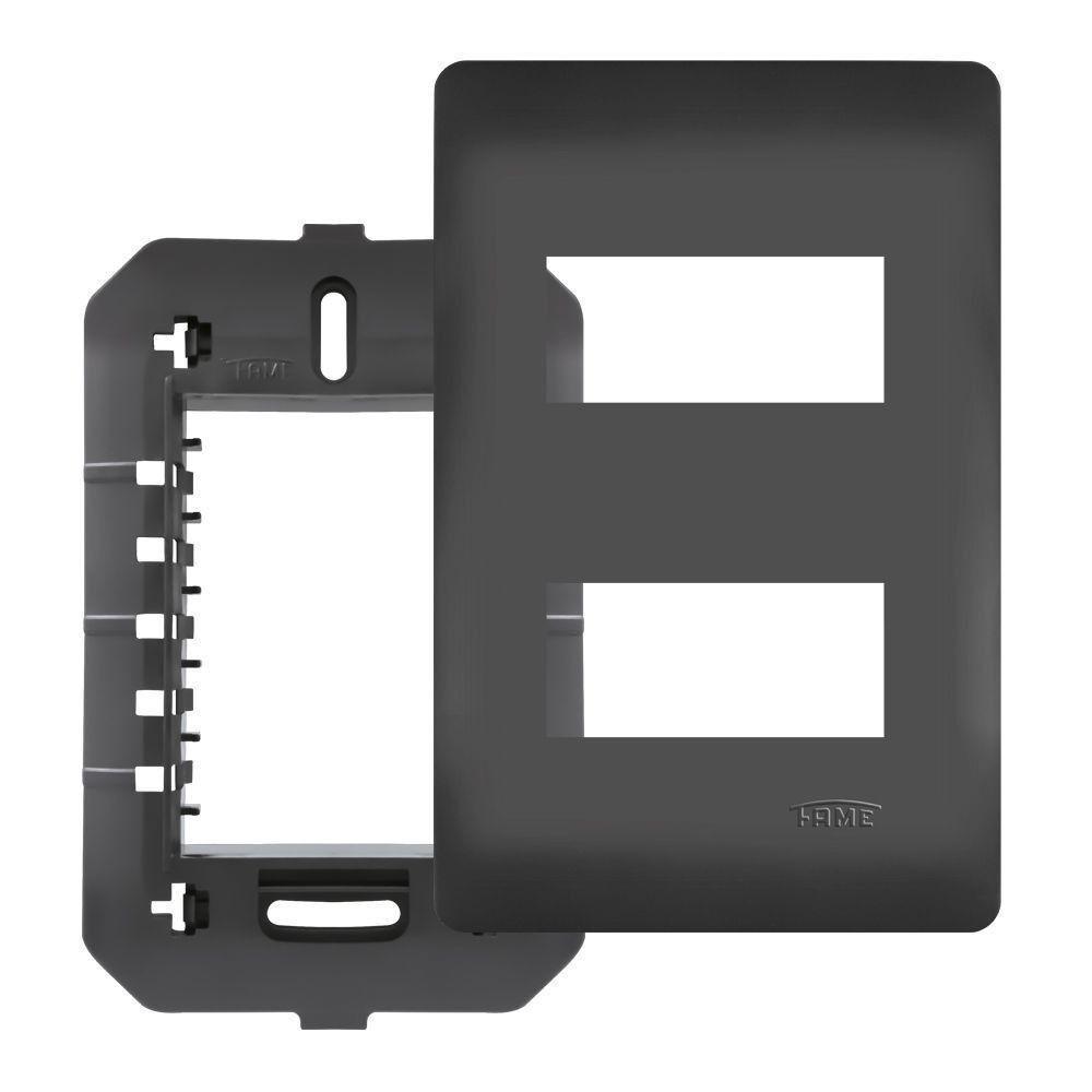 Placa 4x2 C-suporte - 2 Módulos Horizontais - Habitat Black 4073 - 1