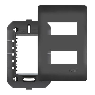 Placa 4x2 C-suporte - 2 Módulos Horizontais - Habitat Black 4073