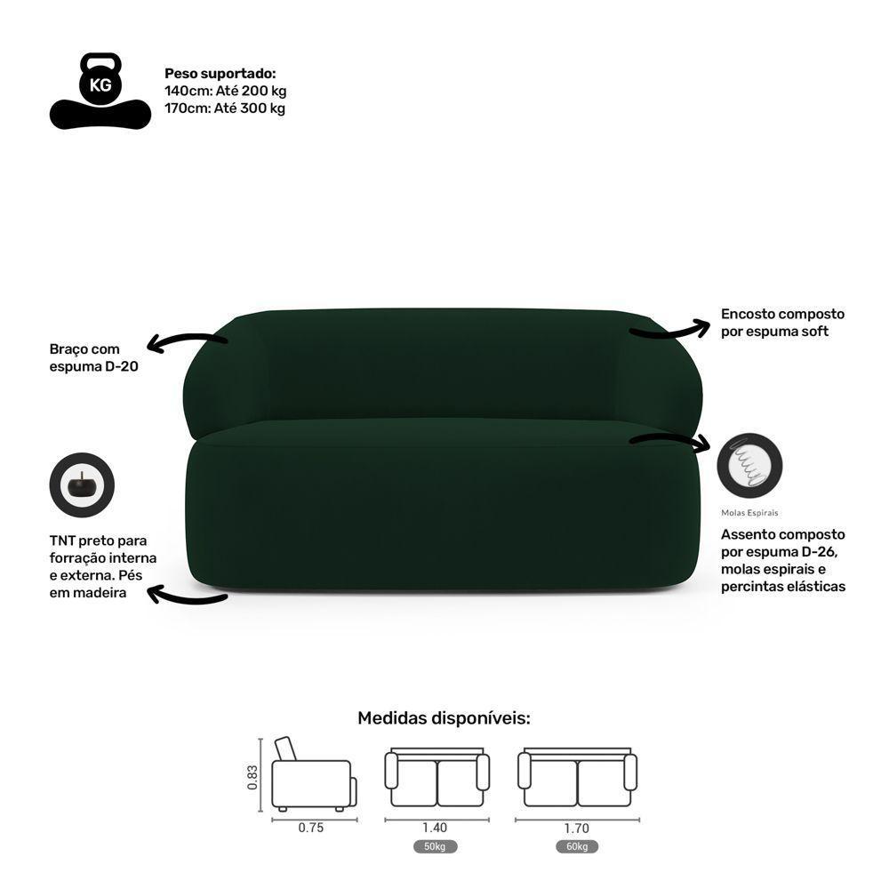 Kit Poltrona Giratória E Sofá Orgânico Living Glee 03 Lugares 170cm Veludo Verde Escuro - Abmaza - 6