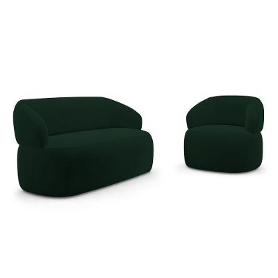 Kit Poltrona Giratória E Sofá Orgânico Living Glee 03 Lugares 170cm Veludo Verde Escuro - Abmaza