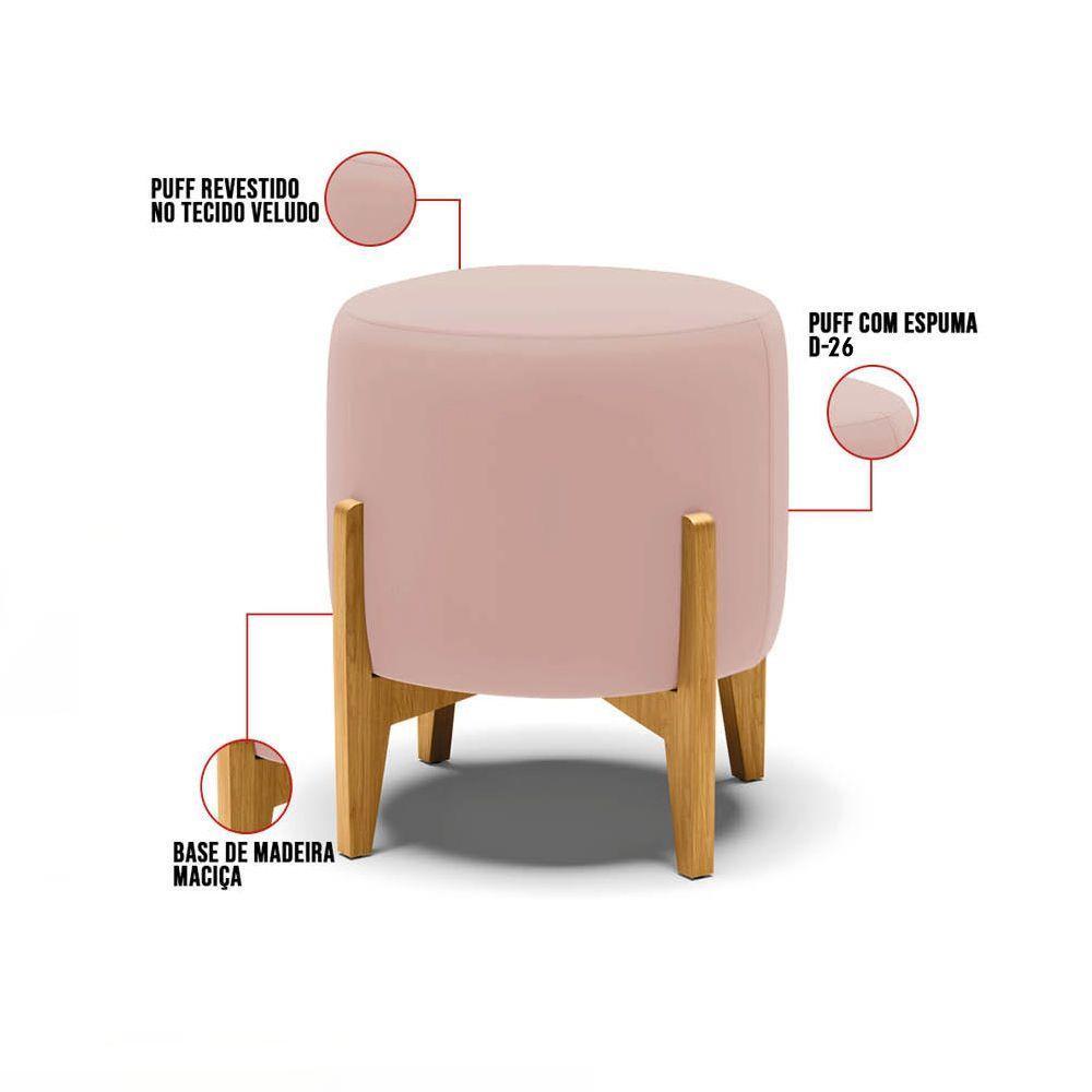 Puff Stella Veludo Rosê Base Madeira Castanho D03 - D'rossi - 3