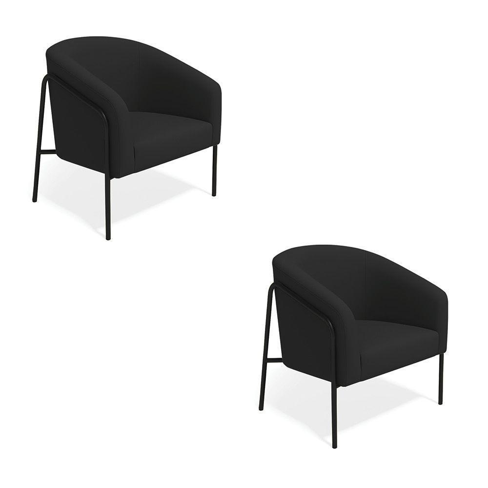 Poltrona Sala Industrial Alta Preto Kit 2 Stella Veludo D03 - D'rossi Preto - 2