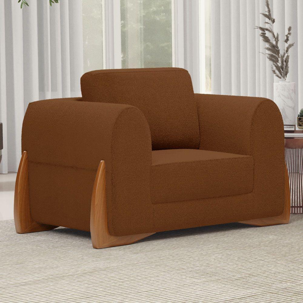 Poltrona Decorativa Living Bloom Com Pés De Madeira Bouclê Terracota - Abmaza - 2