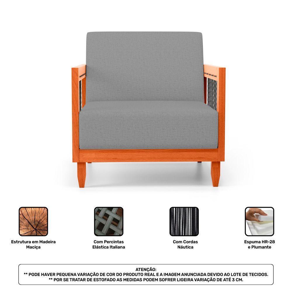 Kit 02 Poltronas Varanda Samoa Madeira Maciça Com Cordas Náutica Linho Cinza - Abmaza - 5