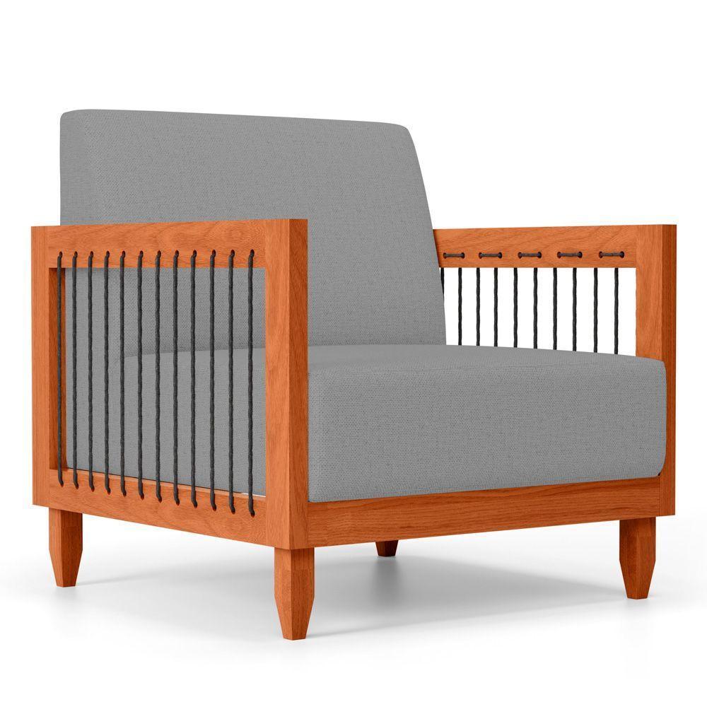 Kit 02 Poltronas Varanda Samoa Madeira Maciça Com Cordas Náutica Linho Cinza - Abmaza - 9