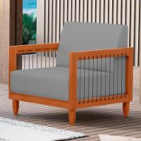 Kit 02 Poltronas Varanda Samoa Madeira Maciça Com Cordas Náutica Linho Cinza - Abmaza - 2