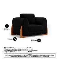 Kit Poltrona E Sofá Bloom 200cm 03 Lugares Com Pés De Madeira Bouclê Preto - Abmaza