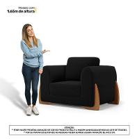 Kit Poltrona E Sofá Bloom 200cm 03 Lugares Com Pés De Madeira Bouclê Preto - Abmaza - 8