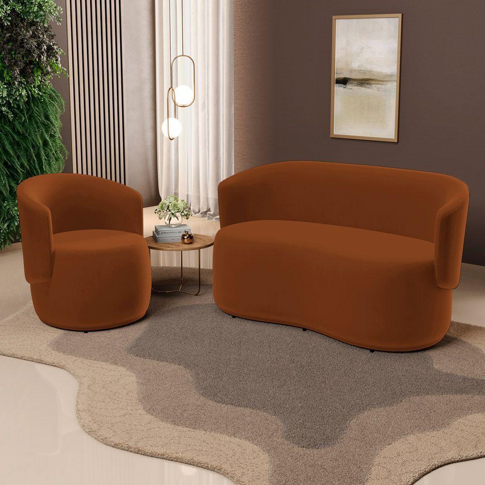 Kit 2 Poltronas E 1 Namoradeira Aisha Orgânica Veludo Terracota - Abmaza - 2
