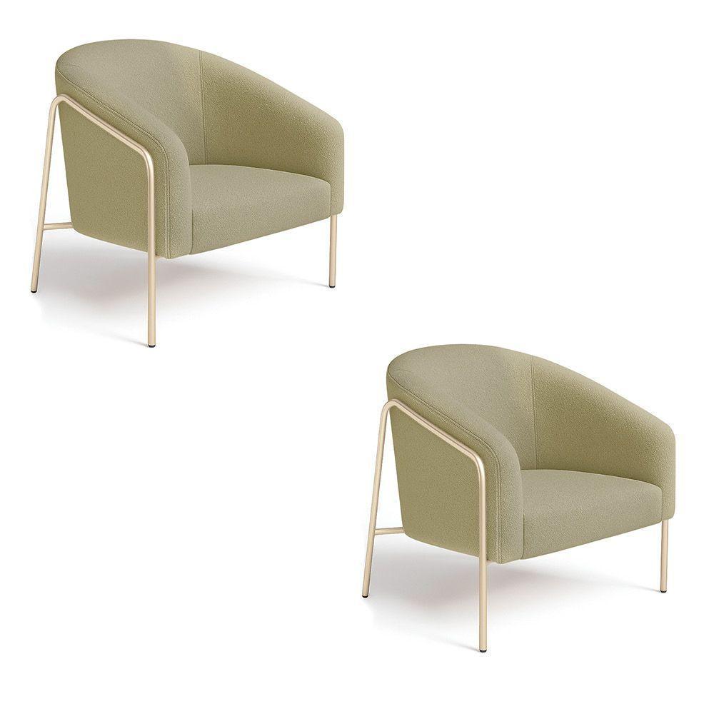 Poltrona Sala Industrial Alta Champanhe Kit 2 Stella Bouclê D03 - D'rossi Cor Pistache - 2