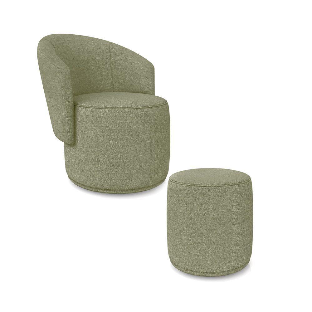 Poltrona E Puff Redondo Orgânico Para Sala Malu Bouclê Pistache M11 - D'rossi - 2