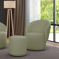 Poltrona E Puff Redondo Orgânico Para Sala Malu Bouclê Pistache M11 - D'rossi - 1