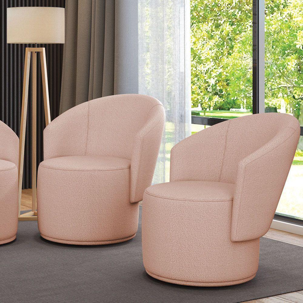 Poltrona Decorativa Orgânica Fixa Para Sala Kit 2 Malu Bouclê Rosê M11 - D'rossi - 1