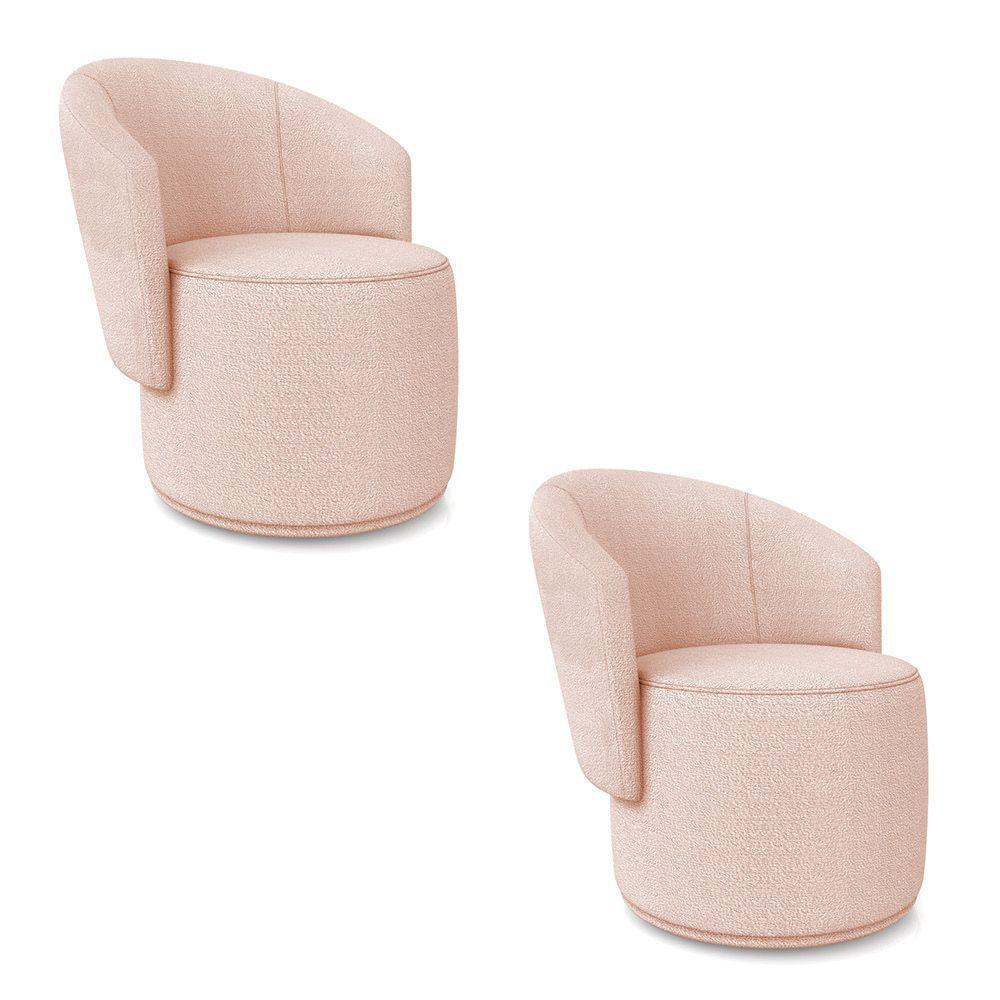 Poltrona Decorativa Orgânica Fixa Para Sala Kit 2 Malu Bouclê Rosê M11 - D'rossi - 2