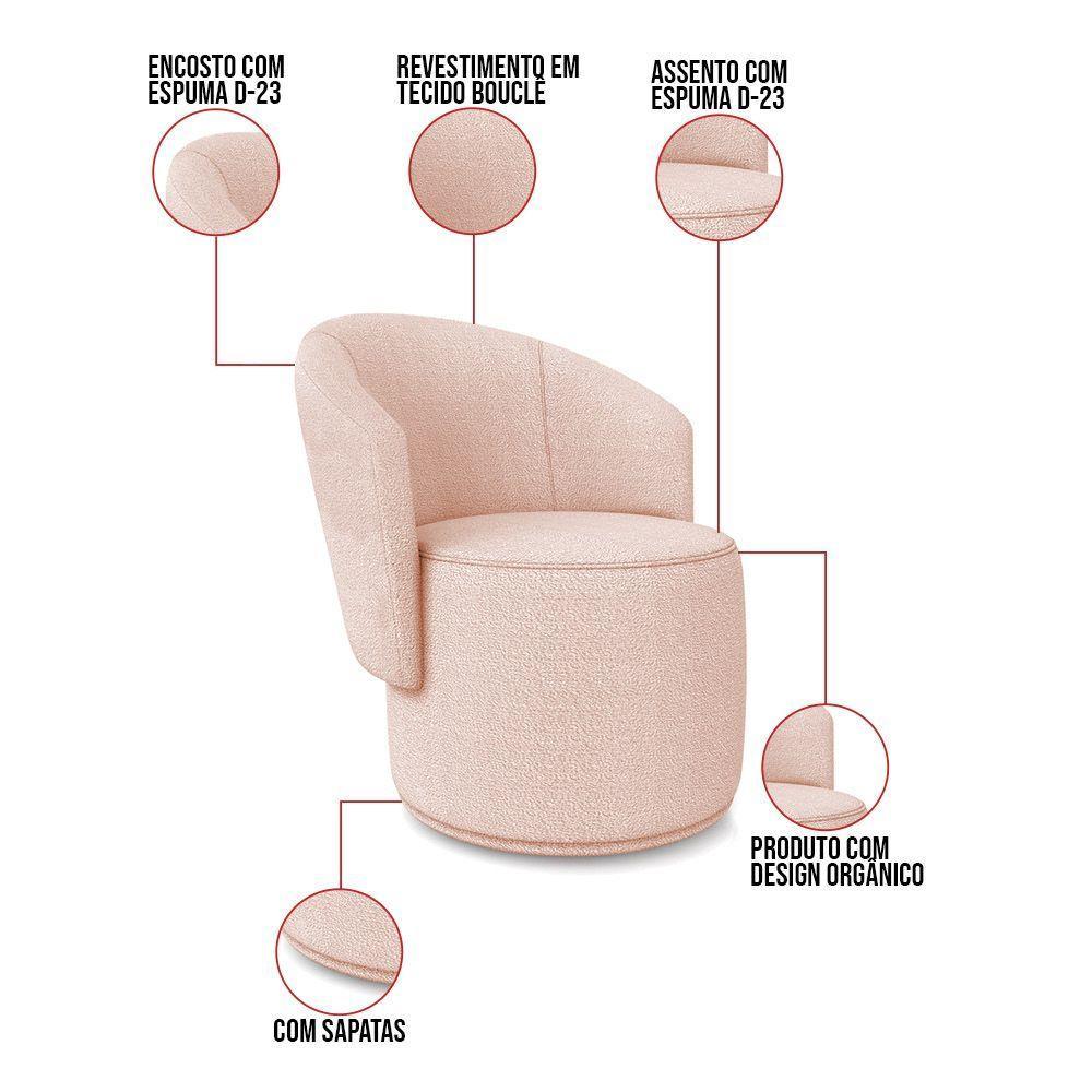 Poltrona Decorativa Orgânica Fixa Para Sala Kit 2 Malu Bouclê Rosê M11 - D'rossi - 3