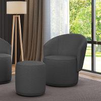 Poltrona E Puff Redondo Orgânico Para Sala Malu Bouclê Grafite M11 - D'rossi - 1