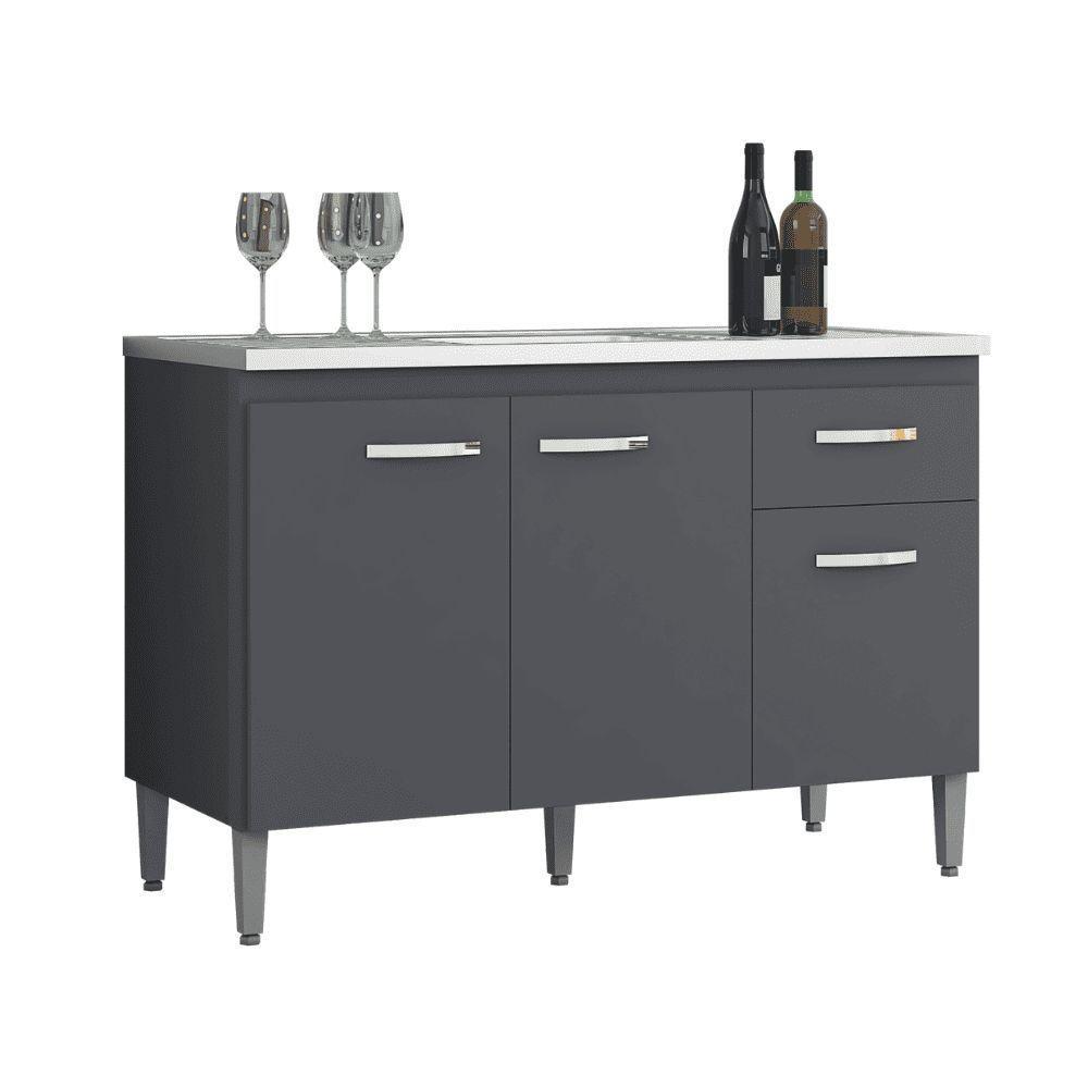 Balcão Gabinete De Pia Cozinha Multiuso 120cm Sem Tampo Gabriela Cinza Fosco- Mabe Magazine - 2