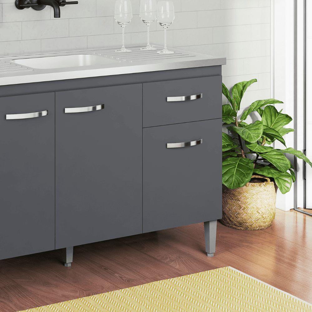 Balcão Gabinete De Pia Cozinha Multiuso 120cm Sem Tampo Gabriela Cinza Fosco- Mabe Magazine - 3
