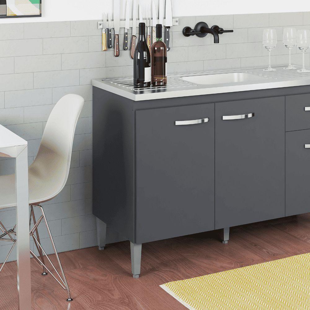 Balcão Gabinete De Pia Cozinha Multiuso 120cm Sem Tampo Gabriela Cinza Fosco- Mabe Magazine - 4