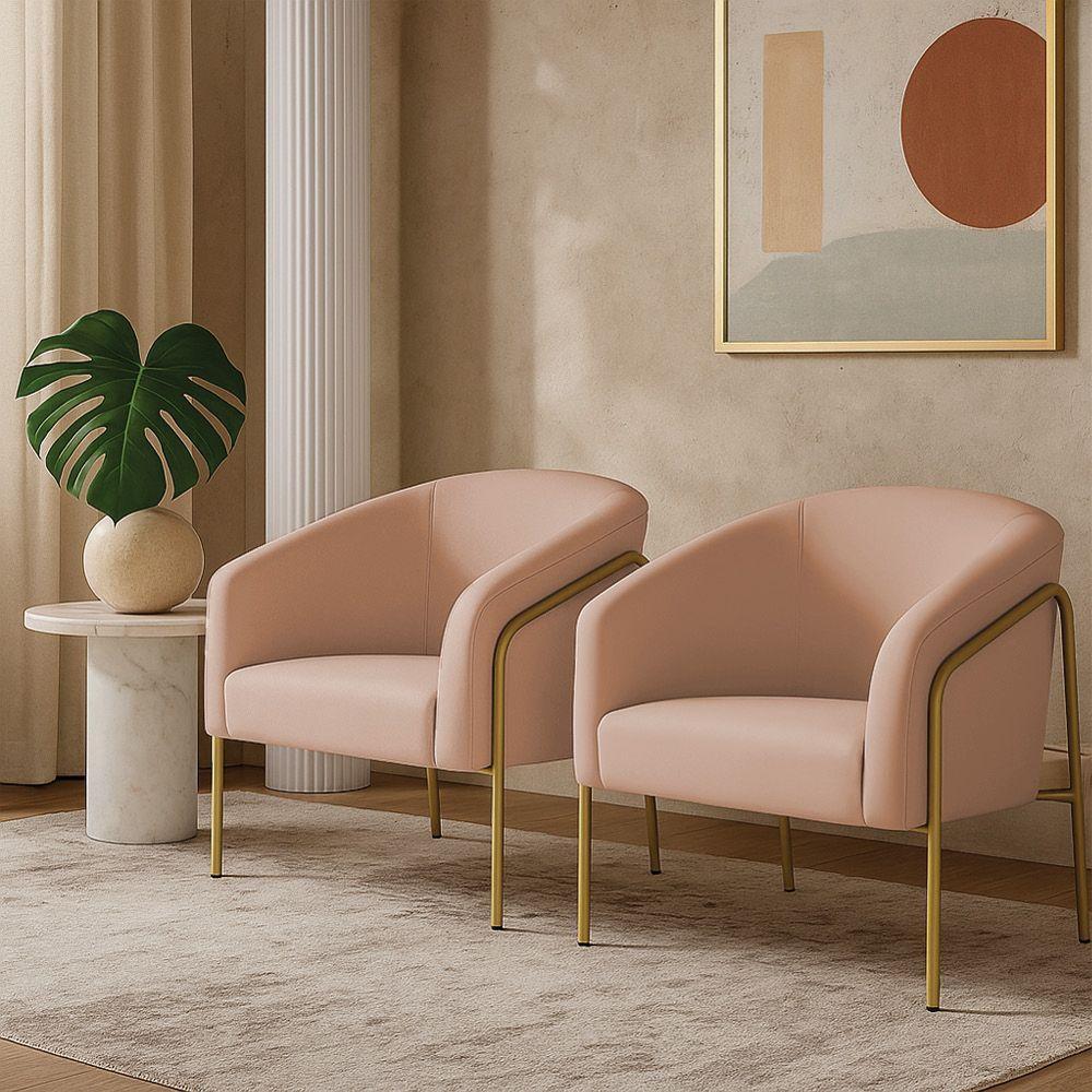 Poltrona Sala Industrial Alta Dourado Kit 2 Stella Veludo D03 - D'rossi Rose - 1