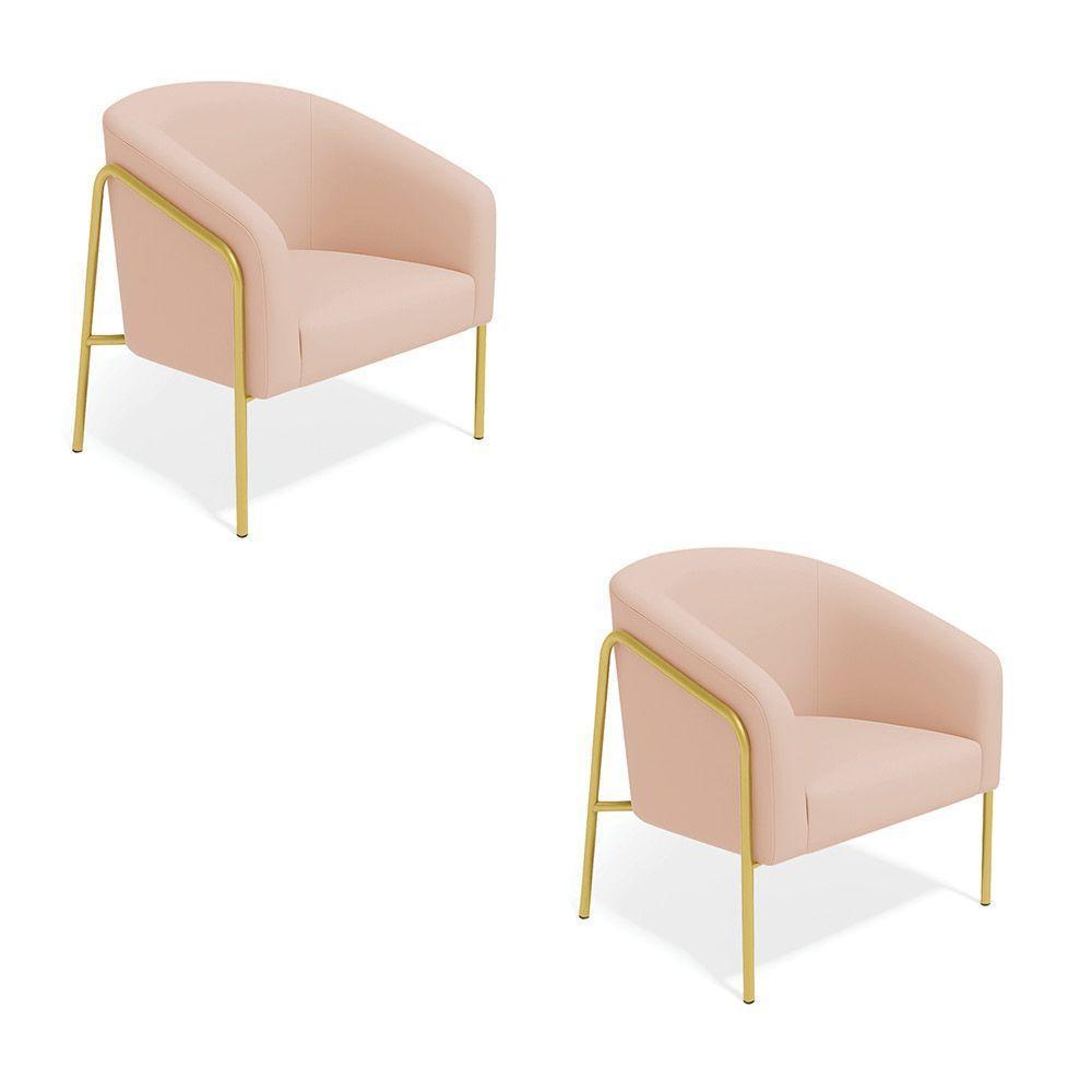 Poltrona Sala Industrial Alta Dourado Kit 2 Stella Veludo D03 - D'rossi Rose - 2