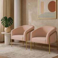 Poltrona Sala Industrial Alta Dourado Kit 2 Stella Veludo D03 - D'rossi Rose - 1