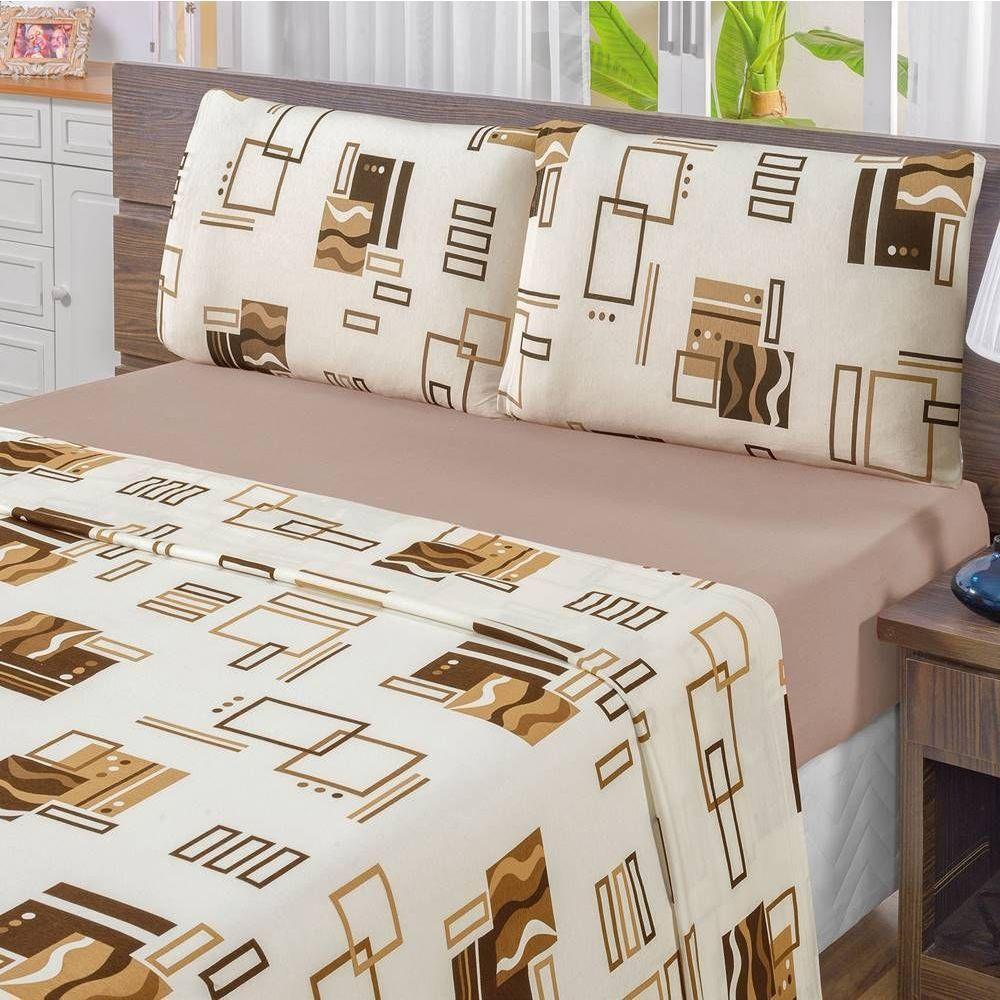 Edredom 2,40 X 2,20m + Jogo De Cama Malha Quality Queen 05 Peças 100% Algodão - Avelã - 9