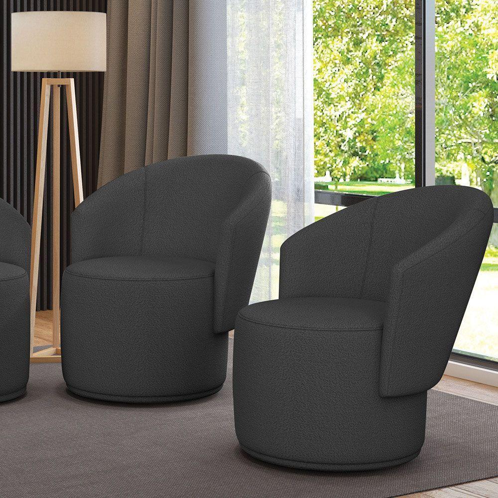 Poltrona Decorativa Orgânica Fixa Para Sala Kit 2 Malu Bouclê Grafite M11 - D'rossi - 1