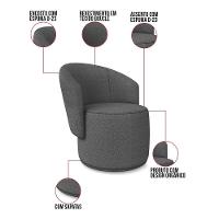 Poltrona Decorativa Orgânica Fixa Para Sala Kit 2 Malu Bouclê Grafite M11 - D'rossi - 3