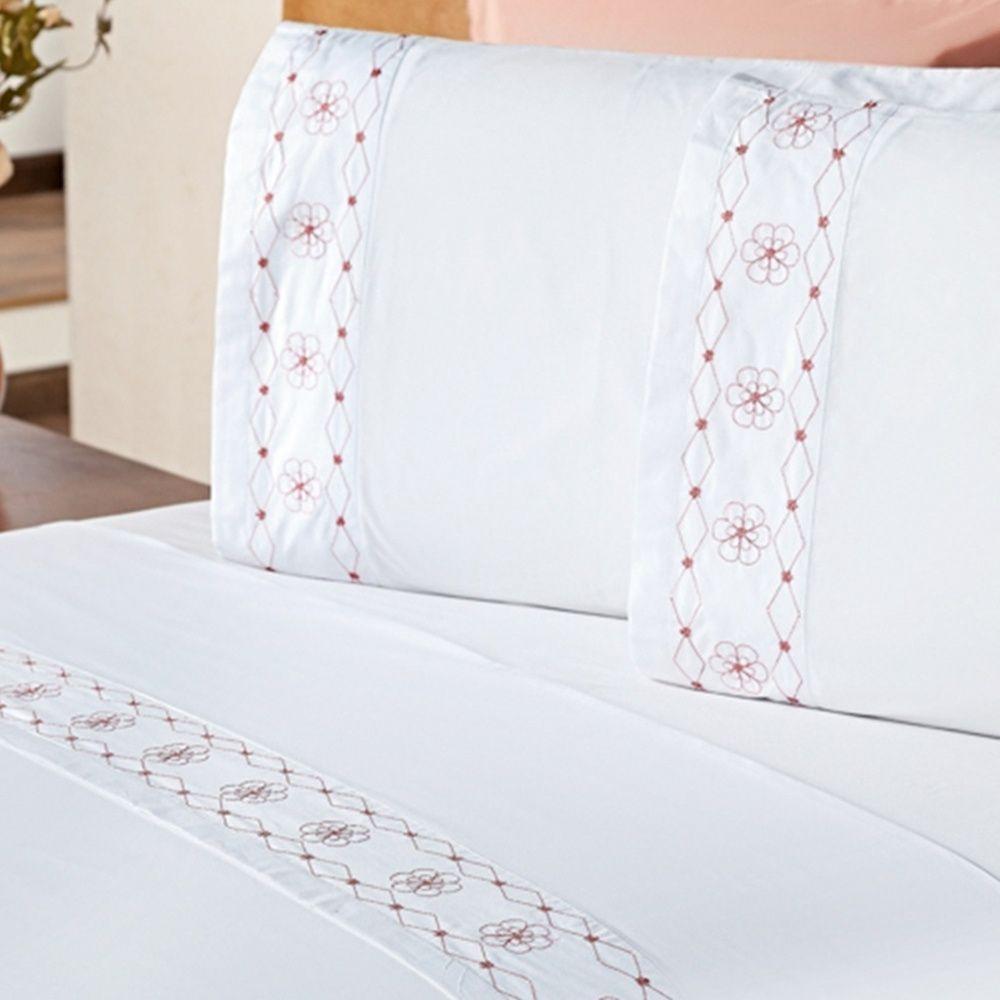 Edredom + Jogo De Cama 200 Fios Damasco King 15 Peças 100% Poliéster - Branco/salmao - 7