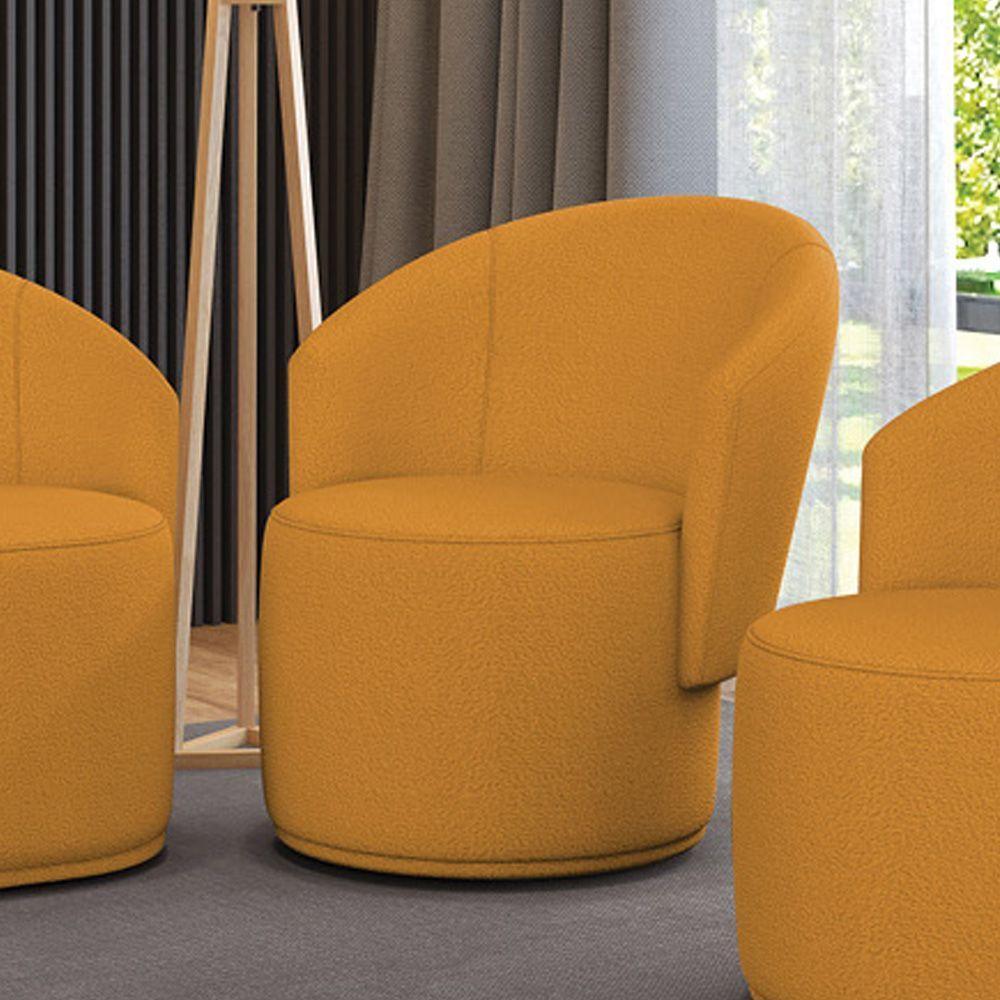 Poltrona Decorativa Orgânica Fixa Para Sala Malu Bouclê Mostarda M11 - D'rossi - 1