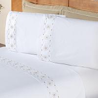 Edredom + Jogo De Cama 200 Fios Damasco Queen 15 Peças 100% Poliéster - Branco/bege - 5