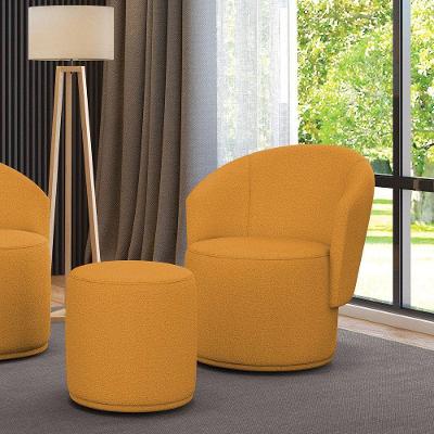 Poltrona E Puff Redondo Orgânico Para Sala Malu Bouclê Mostarda M11 - D'rossi