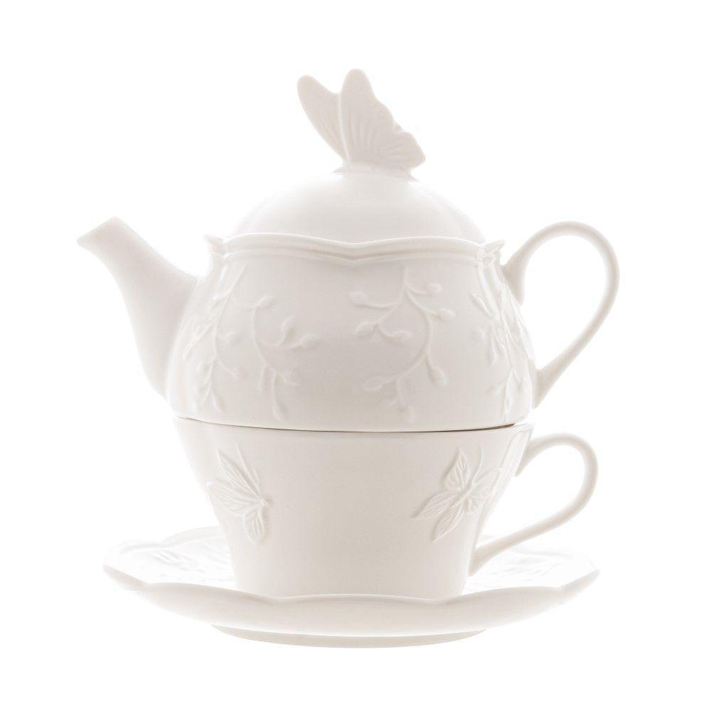 Conjunto 3 Peças De Chá De Porcelana New Bone Butterfly Flower Lyor - 1