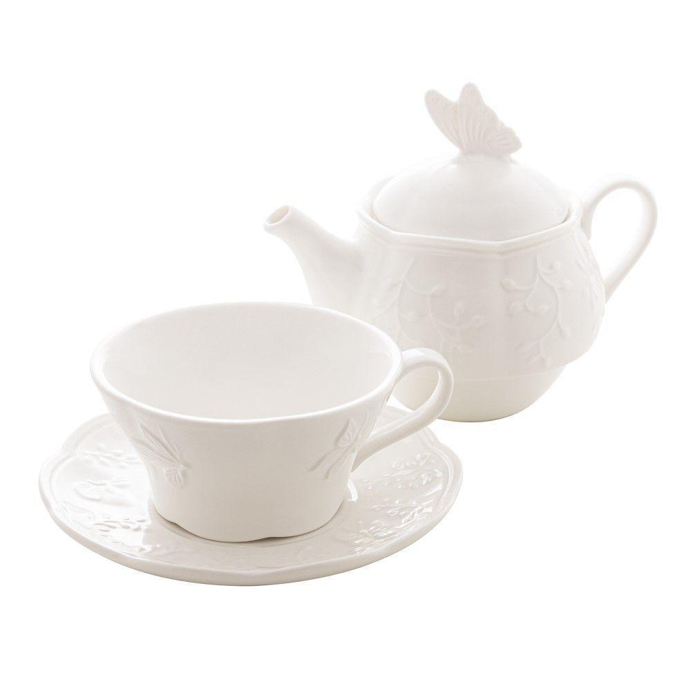 Conjunto 3 Peças De Chá De Porcelana New Bone Butterfly Flower Lyor - 2