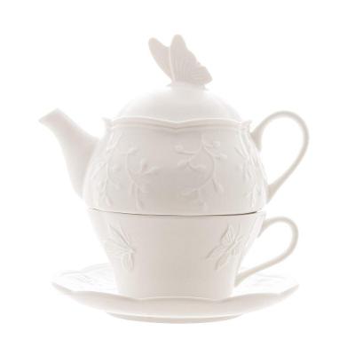 Conjunto 3 Peças De Chá De Porcelana New Bone Butterfly Flower Lyor