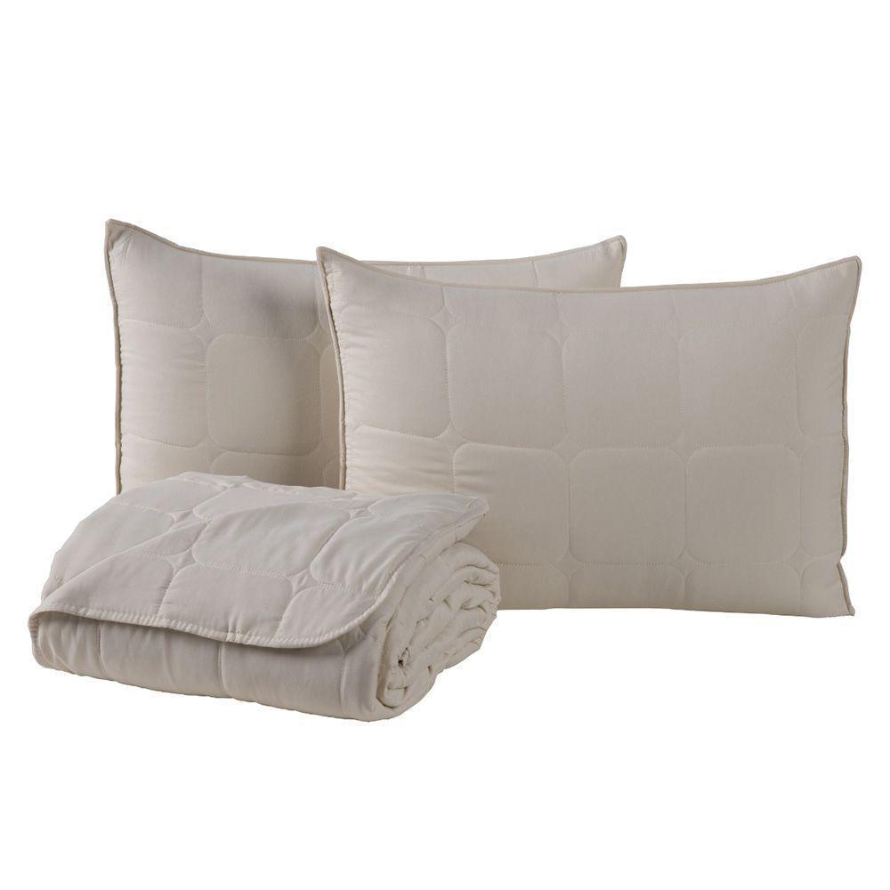 Kit Cobre Leito Colcha Lunar Solteiro 2 Peças 400 Fios Matelado Dupla Face - Bege - 100% Poliéster - 1