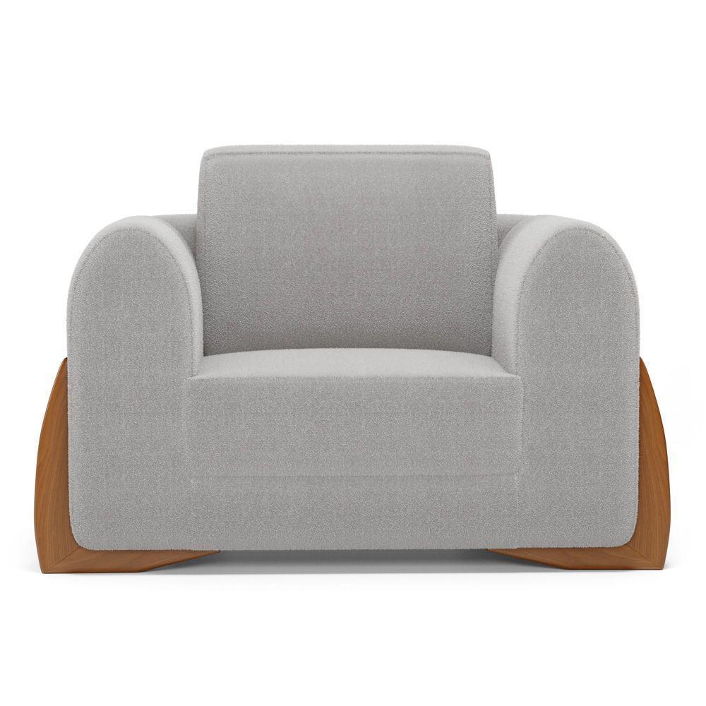 Kit 02 Poltronas Decorativas Living Bloom Com Pés De Madeira Bouclê Cinza - Abmaza - 7