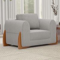 Kit 02 Poltronas Decorativas Living Bloom Com Pés De Madeira Bouclê Cinza - Abmaza - 2