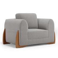 Kit 02 Poltronas Decorativas Living Bloom Com Pés De Madeira Bouclê Cinza - Abmaza - 6