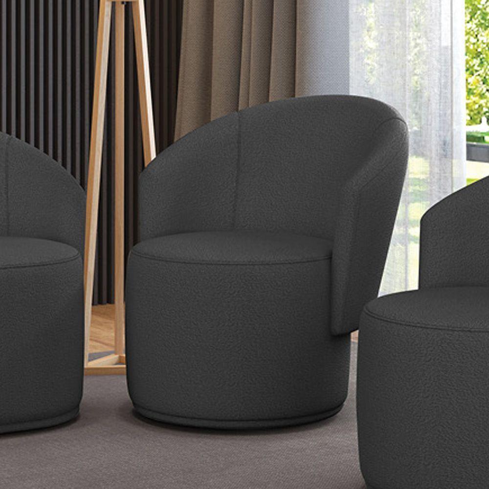 Poltrona Decorativa Orgânica Fixa Para Sala Malu Bouclê Grafite M11 - D'rossi - 1