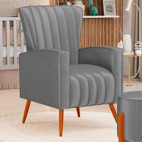 Kit 02 Poltronas Decorativas Melody Com Pés Palito Suede Cinza - Abmaza - 2