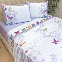 Jogo Cama Lençol Santorini King Estampado Percal 300 Fios 4 Peças Borboletas Lilás - 100% Poliéster - 2
