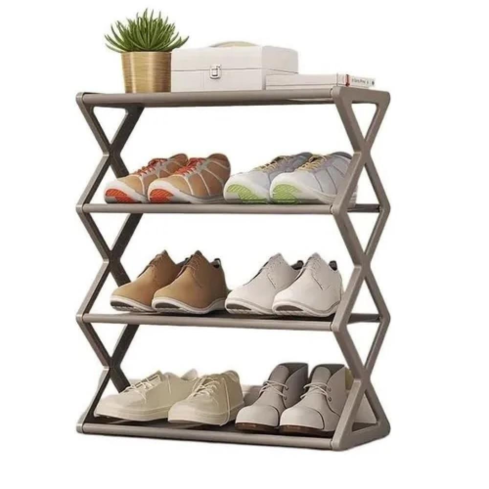 Sapateira Modular Com 4 Prateleiras Ajustáveis Cinza – Design Compacto E Elegante Para Até 8 Pares De Calçados - 1