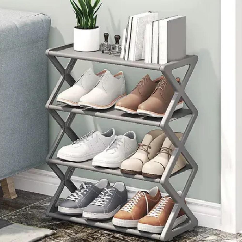 Sapateira Modular Com 4 Prateleiras Ajustáveis Cinza – Design Compacto E Elegante Para Até 8 Pares De Calçados - 2